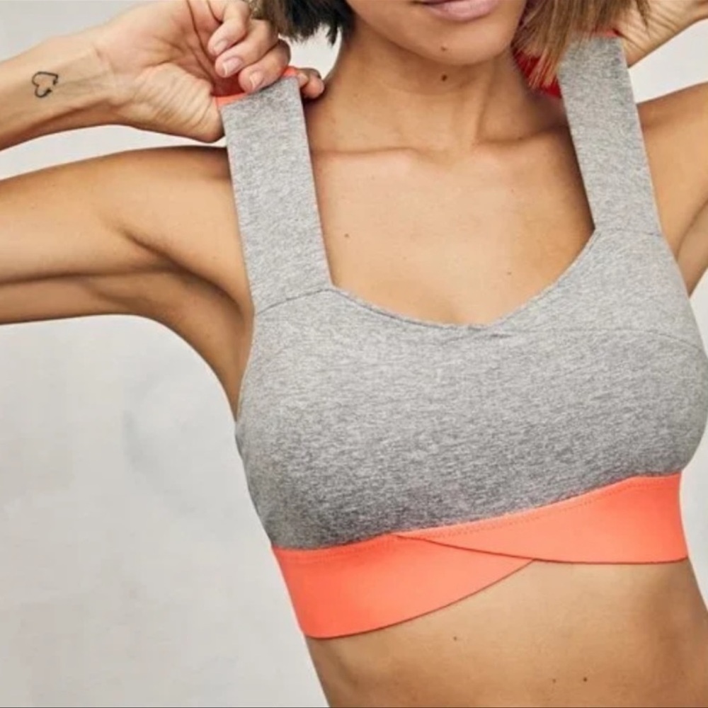 Free People Just Breathe Colorblock Sports Bra Heather Grey XS